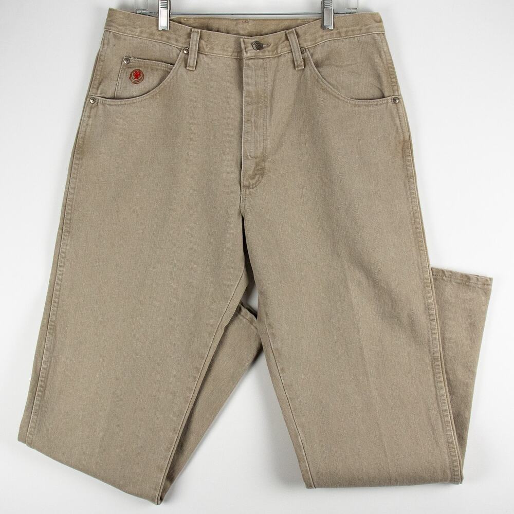 Wrangler Men's 20X Jeans 5-Pocket Tan Cotton 35x34 Relaxed Straight Leg New Flaw